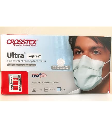 Amazon.com: Crosstex CR-GCFCX Ultra Fogfree Earloop Mask Blue